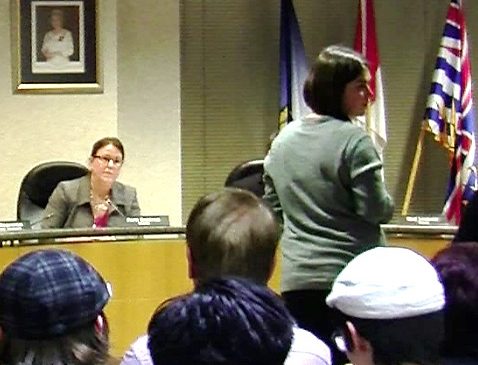 Patti Bacchus and sex activist Myriam Dumont at a recent VSB public meeting